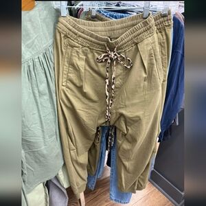 Olive Unisex Oversized Drop Crotch Tracking Pants with Drawstring